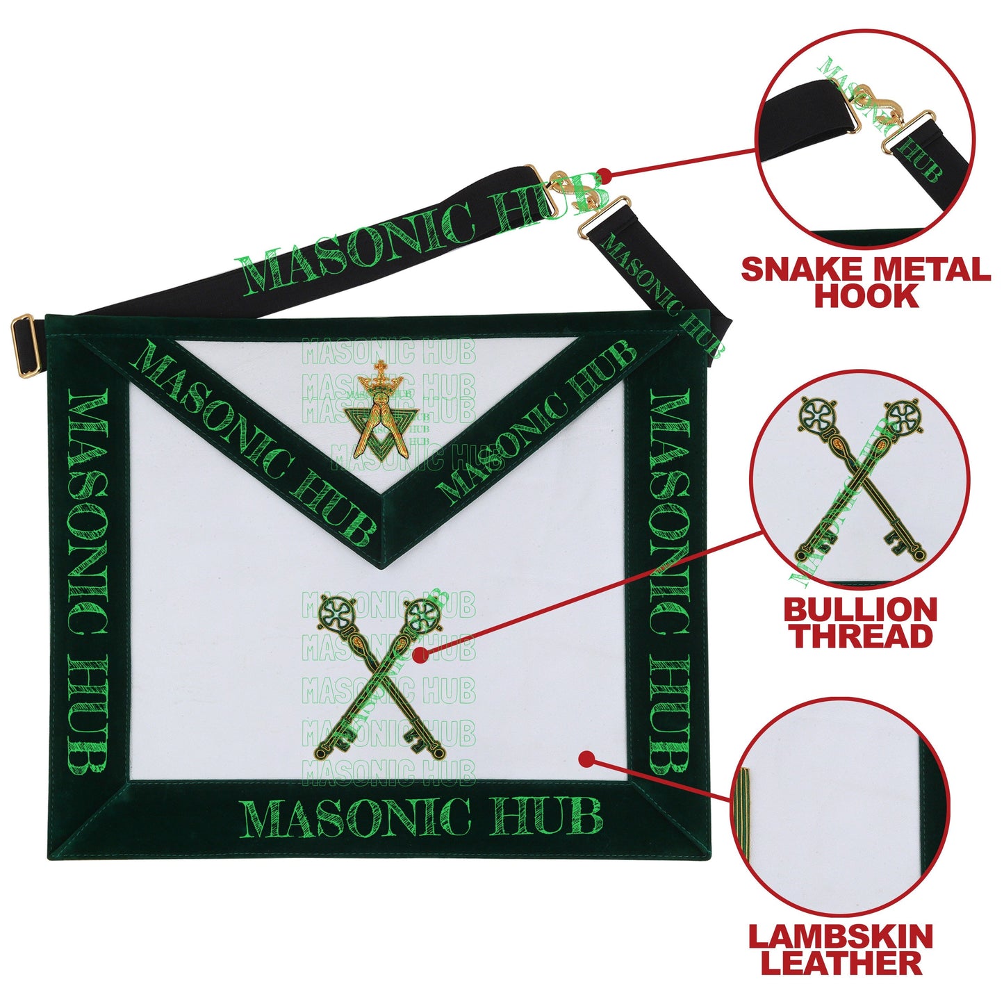 Hand-Embroidered Allied Masonic Degree (AMD) Officer Apron - Treasurer Regalia