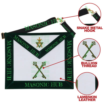 Hand-Embroidered Allied Masonic Degree (AMD) Officer Apron - Treasurer Regalia