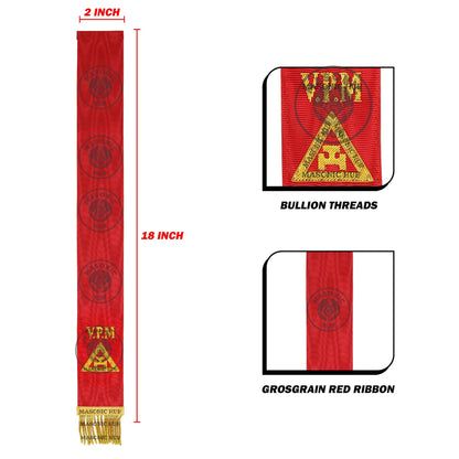 Handmade Royal Arch Bible Marker – Virtual Past Master (VPM) Red Ribbon, Gold Embroidery