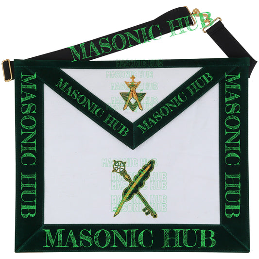Hand-Embroidered Allied Masonic Degree (AMD) Officer Apron Secretary - Treasurer