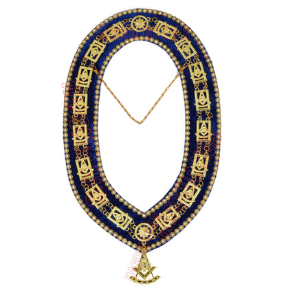 Masonic Past Master Metal Chain Collar Blue Backing With Rhinestones + Free Jewe