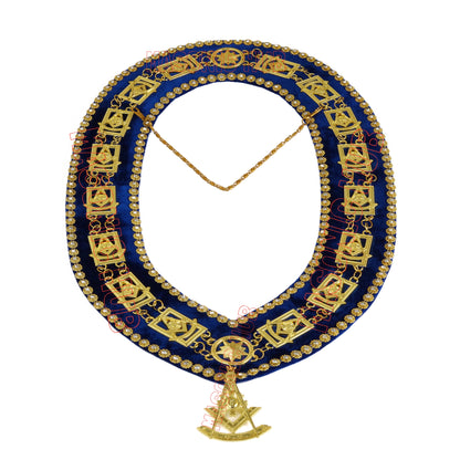 Masonic Past Master Metal Chain Collar Blue Backing With Rhinestones + Free Jewe