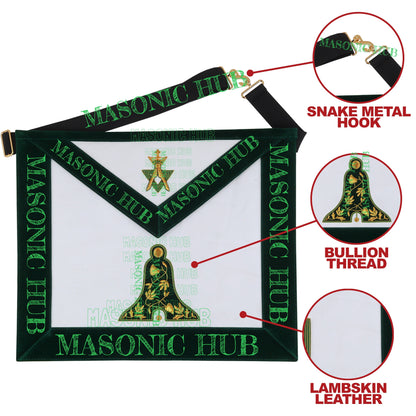 Hand-Embroidered Allied Masonic Degree (AMD) Officer Apron Senior Warden Regalia
