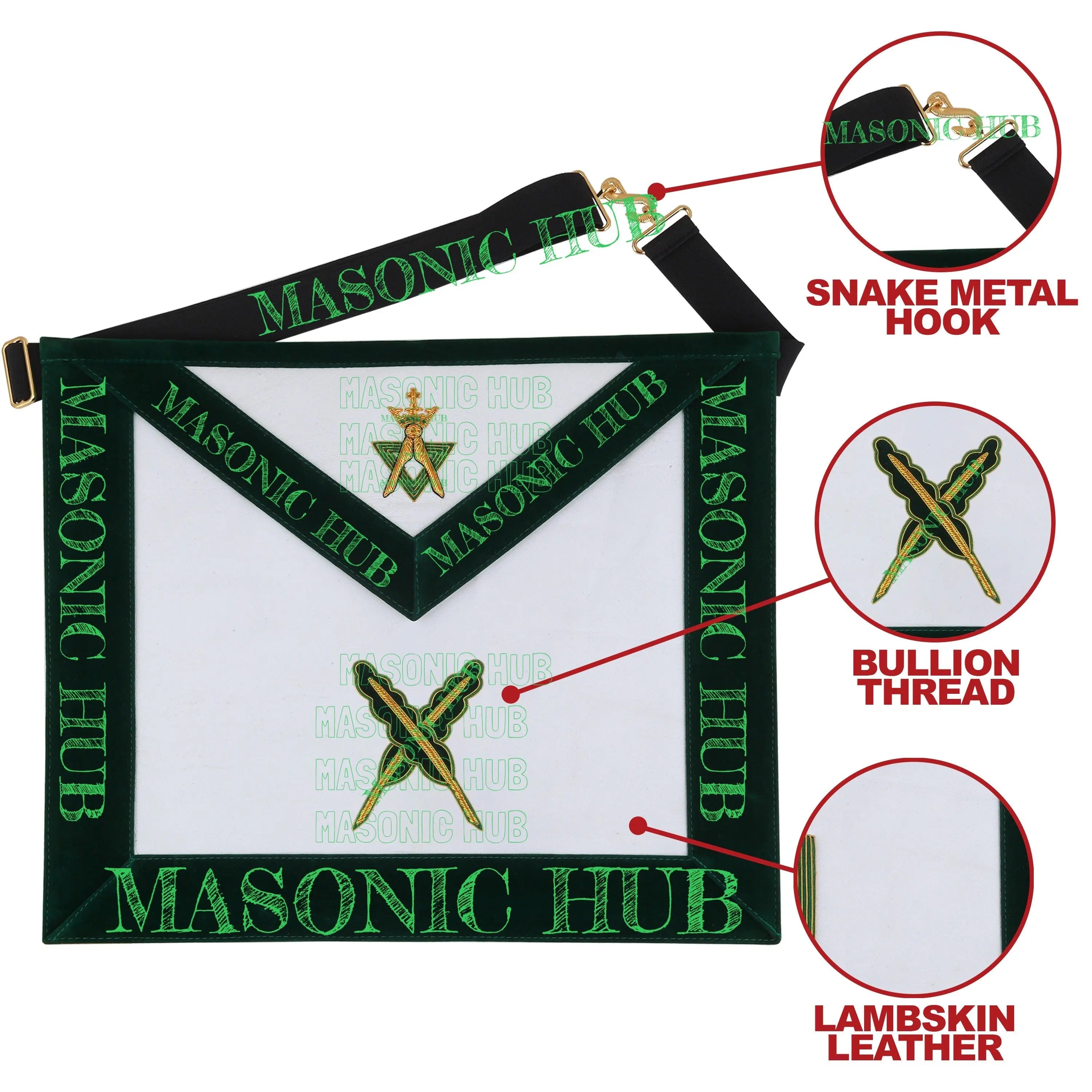 Hand-Embroidered Allied Masonic Degree (AMD) Officer Apron Secretary - Regalia My Store