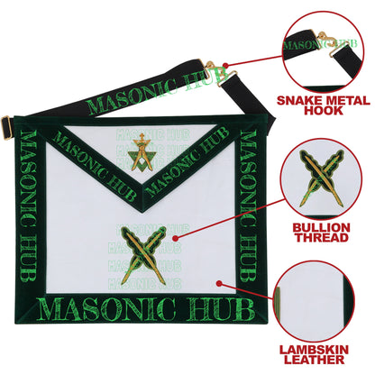 Hand-Embroidered Allied Masonic Degree (AMD) Officer Apron Secretary - Regalia