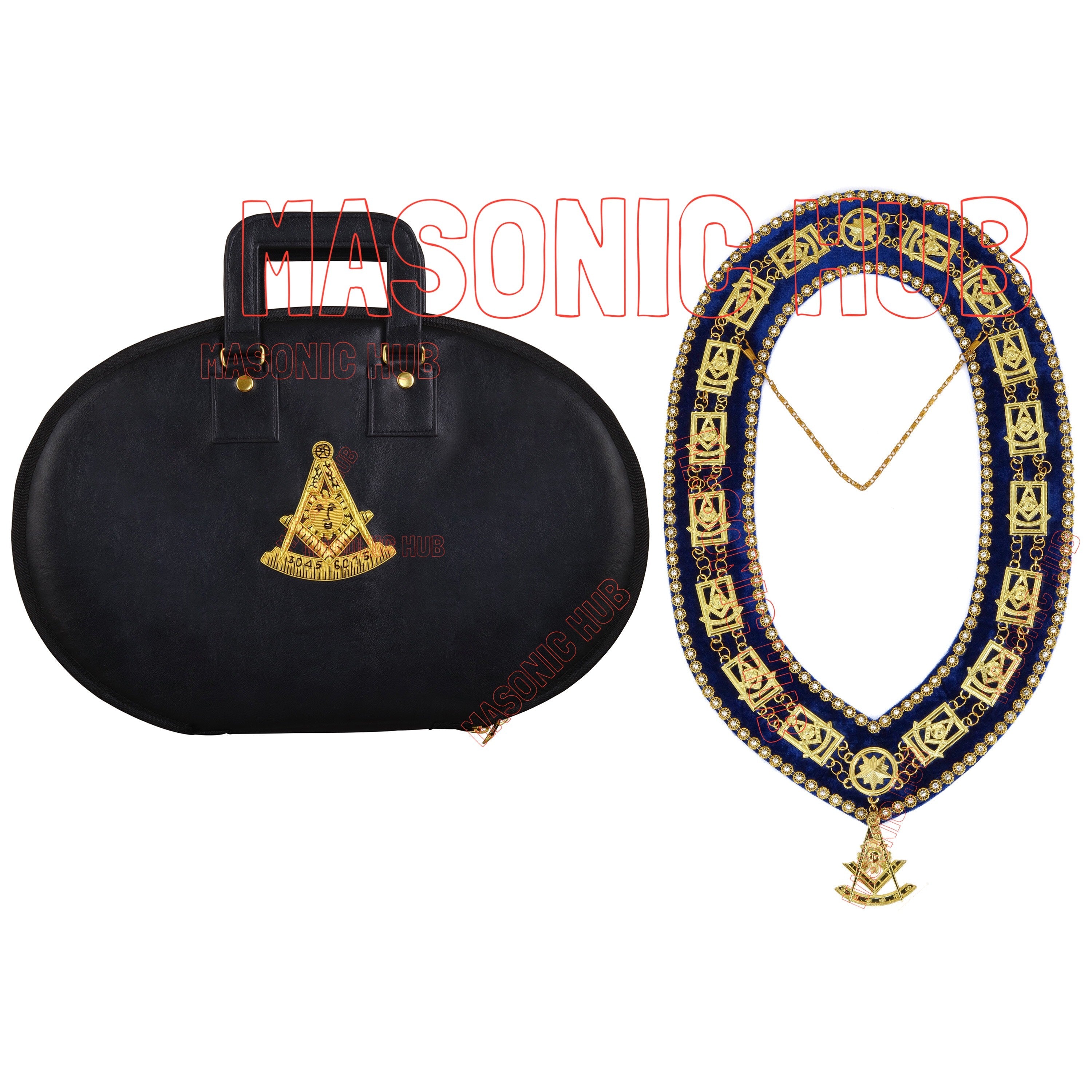 Masonic Hand Embroidered Past Master Chain Collar Case with Handle [ BLACK ] Masonic Hub