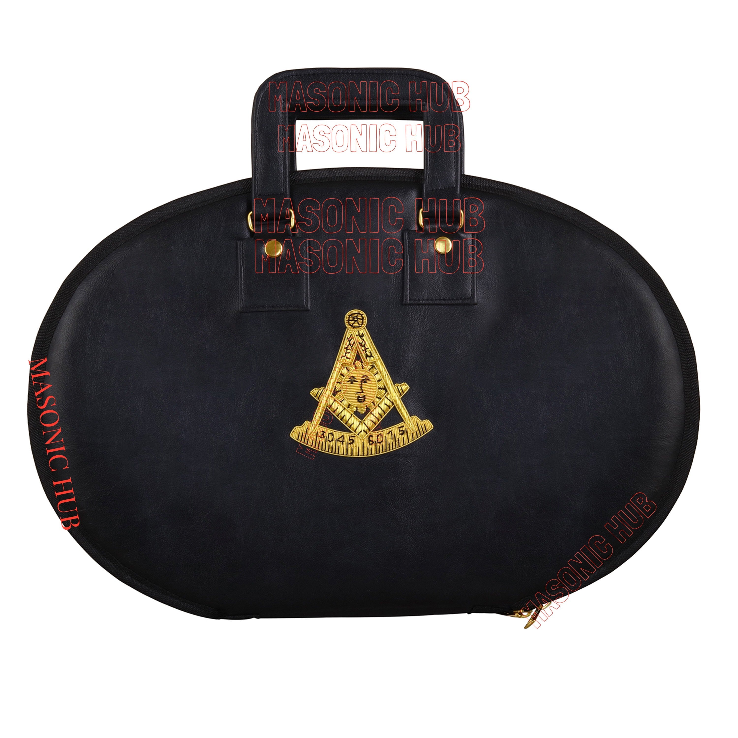 Masonic Hand Embroidered Past Master Chain Collar Case with Handle [ BLACK ] Masonic Hub