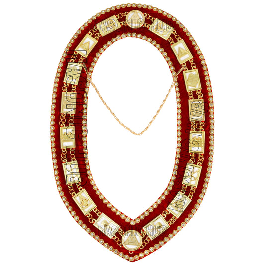 Masonic Royal Arch Past High Priest (PHP) Metal Chain Collar – Gold-Plated with Rhinestones & White Backing