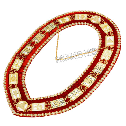 Masonic Royal Arch Past High Priest (PHP) Metal Chain Collar – Gold-Plated with Rhinestones & White Backing