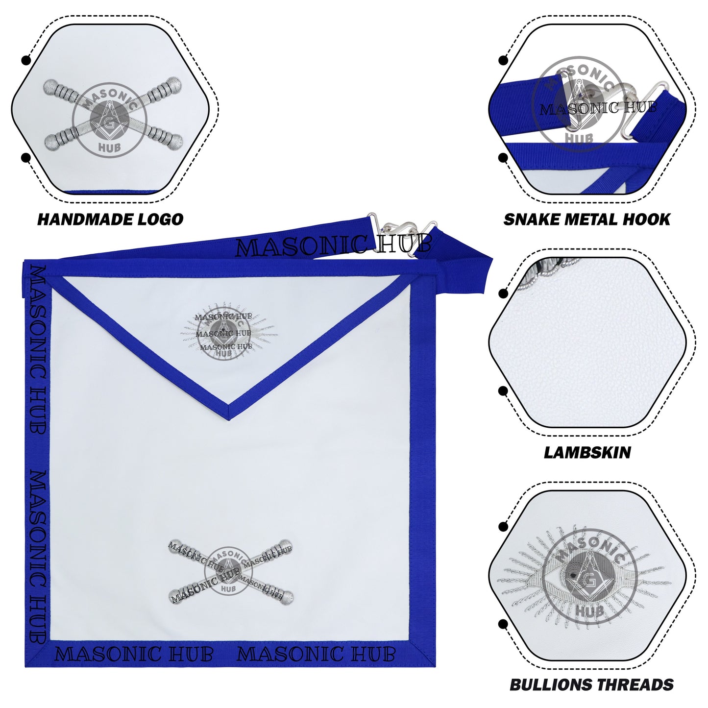 Masonic Texas Regulation Marshal Officer Apron with Eye - Handcrafted