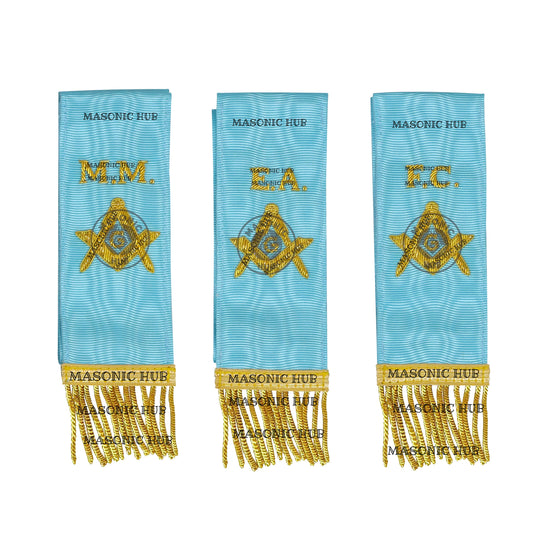 Masonic Bible Markers Set of 3 – Hand Embroidered EA FC MM Light Blue Ribbon