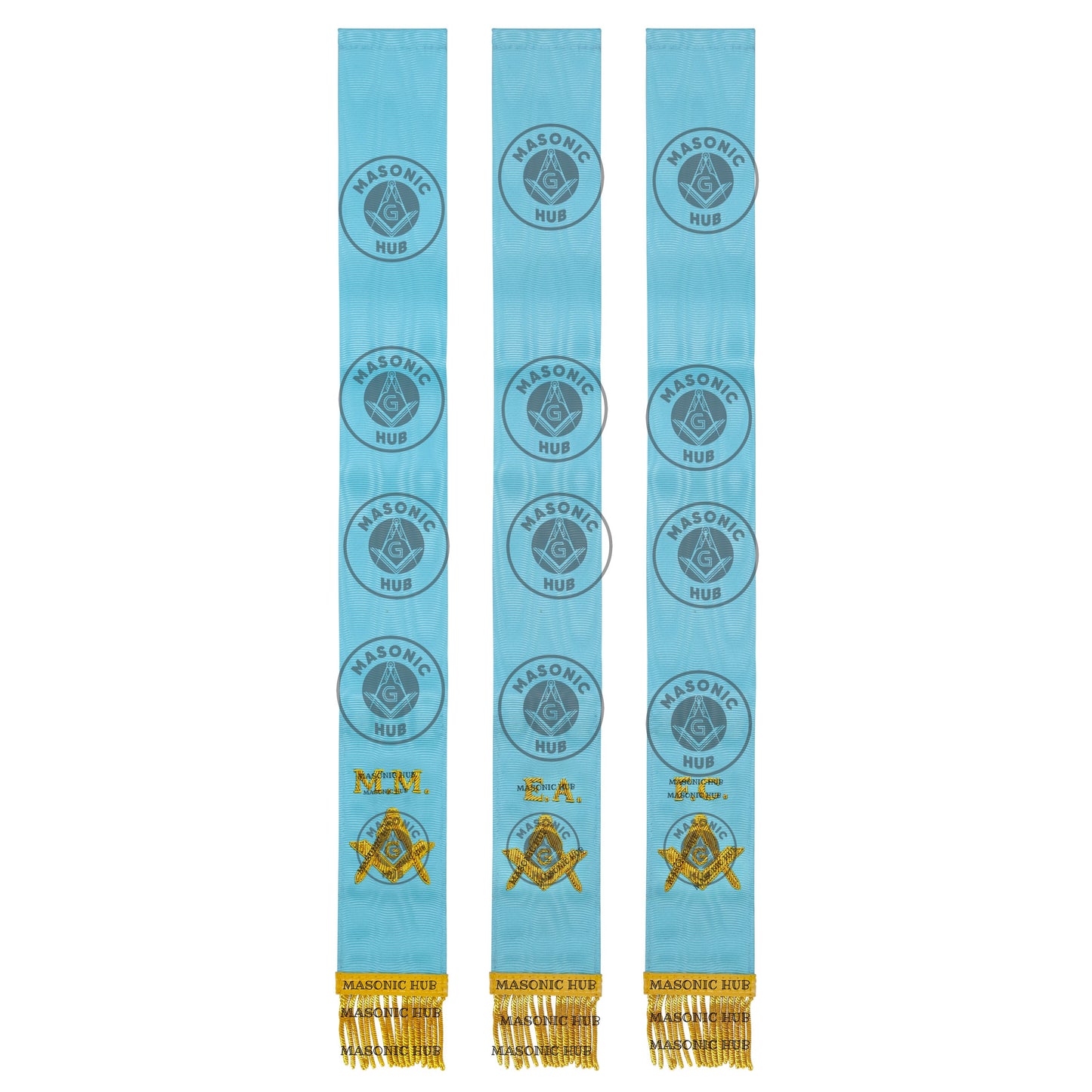 Masonic Bible Markers Set of 3 – Hand Embroidered EA FC MM Light Blue Ribbon