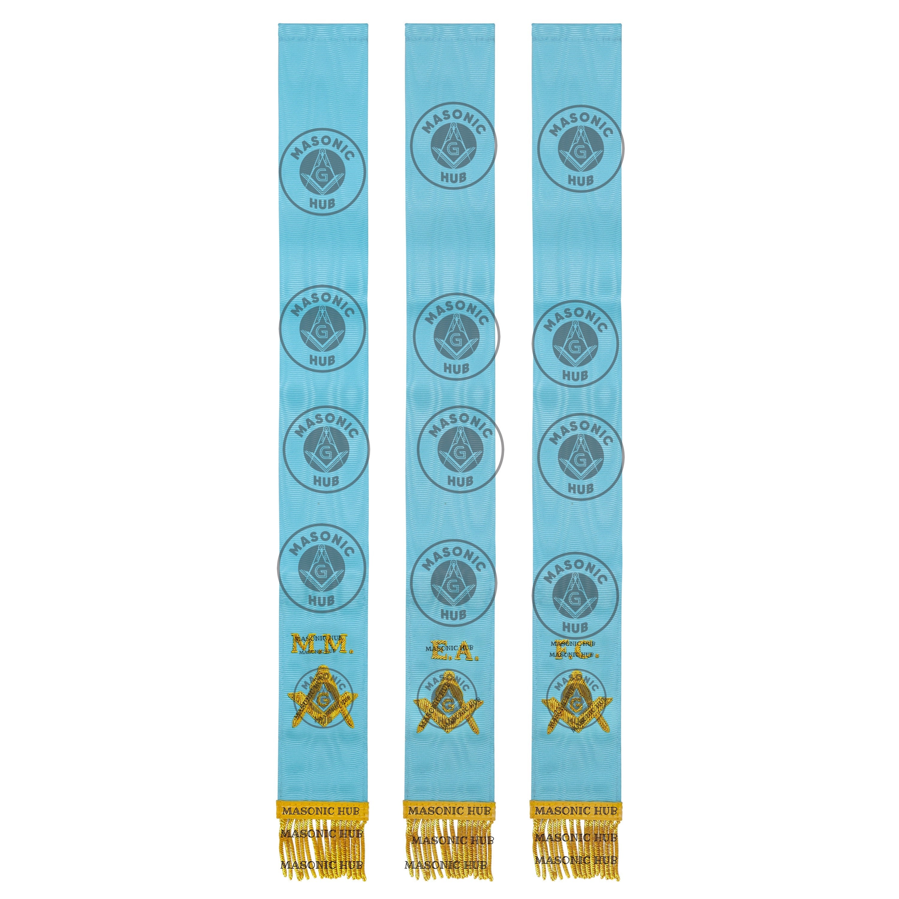 Masonic Bible Markers Set of 3 – Hand Embroidered EA FC MM Light Blue Ribbon Masonic Hub