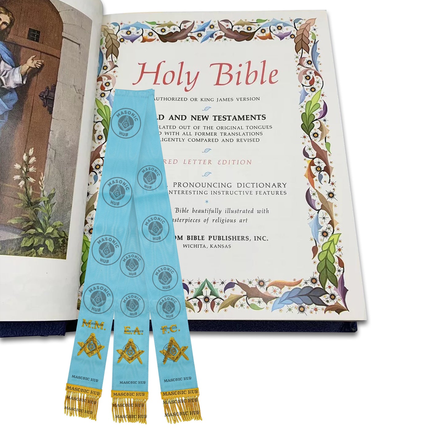 Masonic Bible Markers Set of 3 – Hand Embroidered EA FC MM Light Blue Ribbon