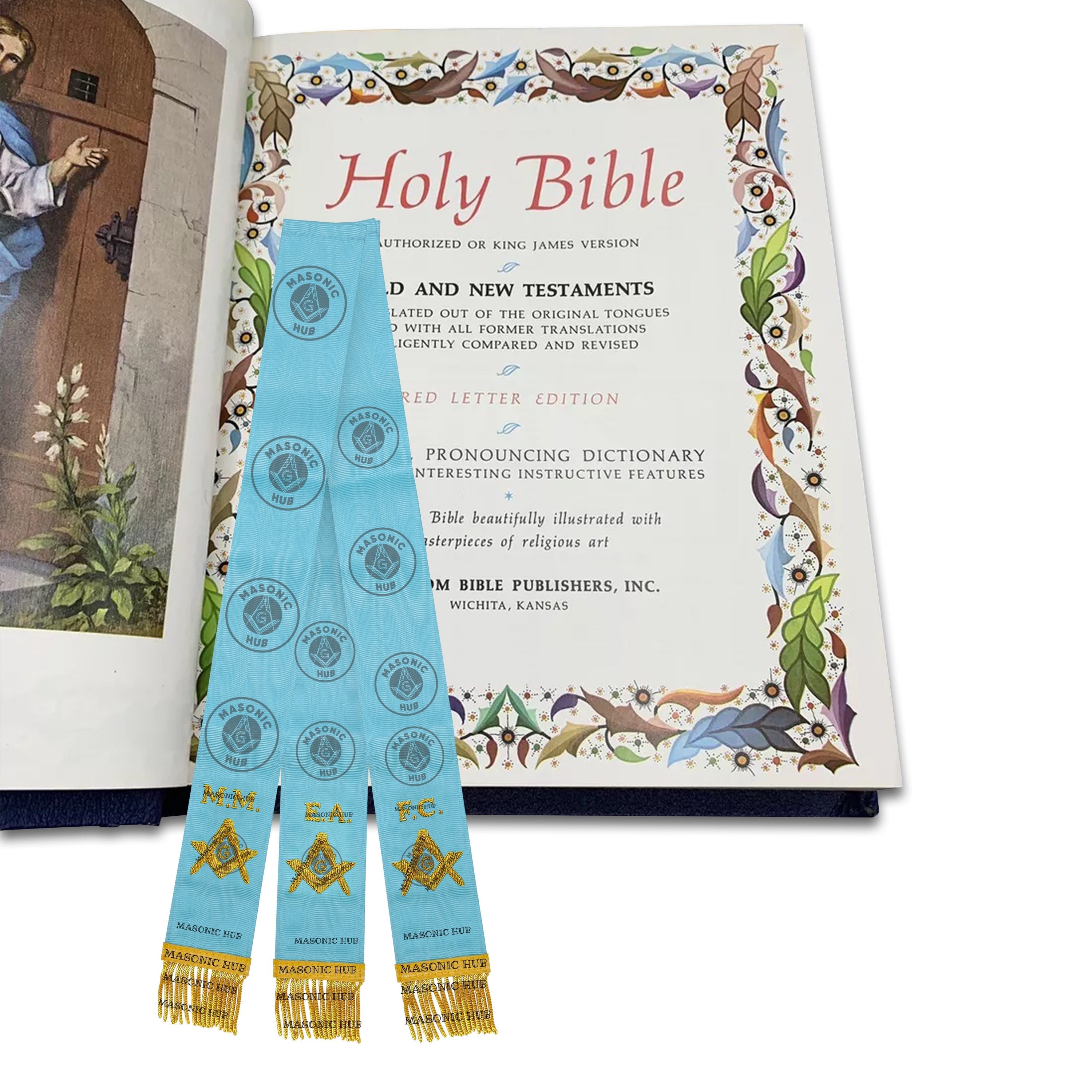 Masonic Bible Markers Set of 3 – Hand Embroidered EA FC MM Light Blue Ribbon Masonic Hub