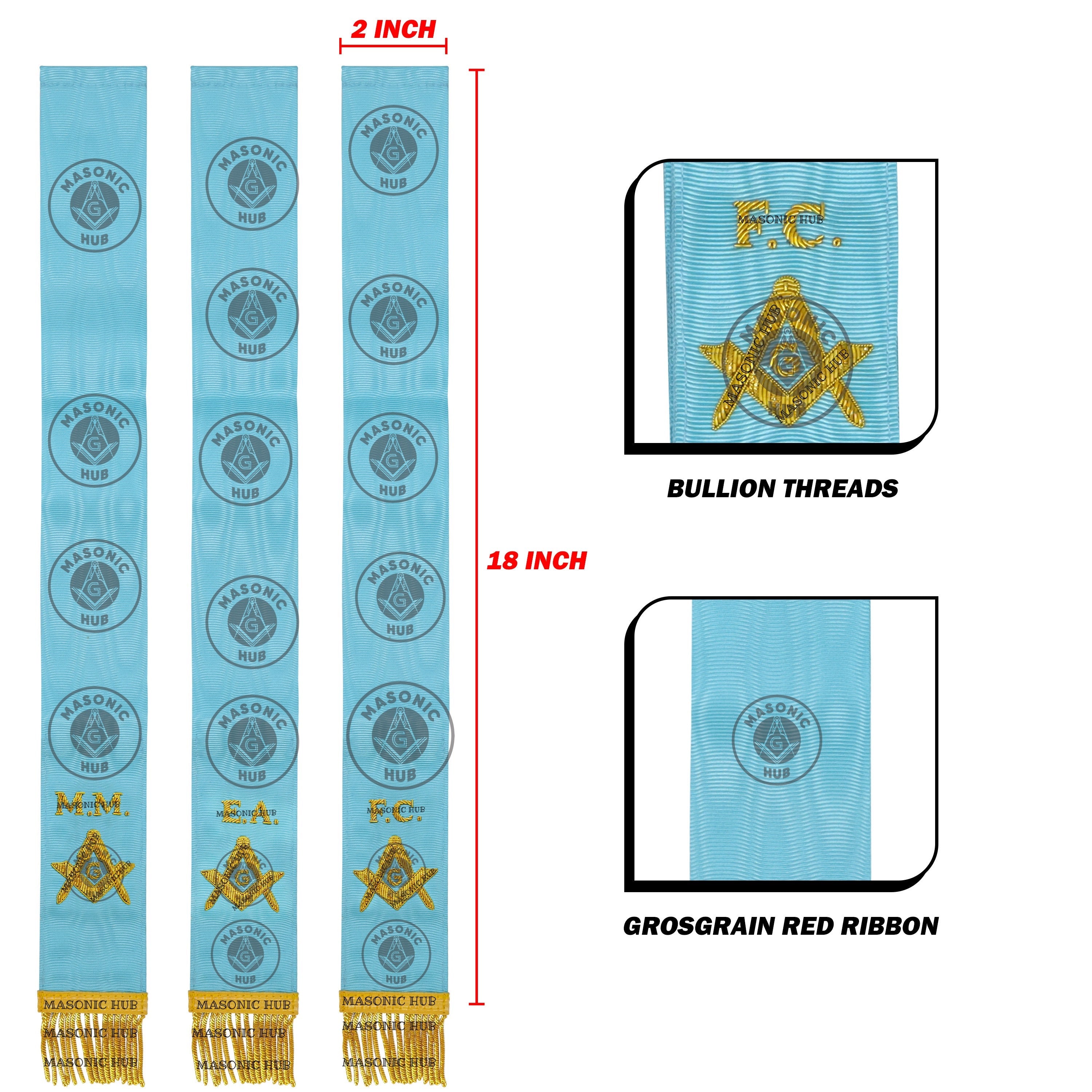 Masonic Bible Markers Set of 3 – Hand Embroidered EA FC MM Light Blue Ribbon Masonic Hub
