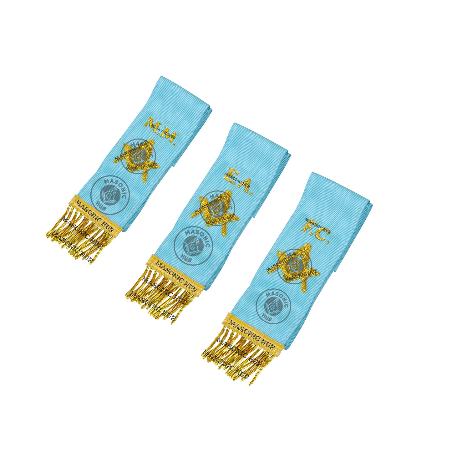 Masonic Bible Markers Set of 3 – Hand Embroidered EA FC MM Light Blue Ribbon
