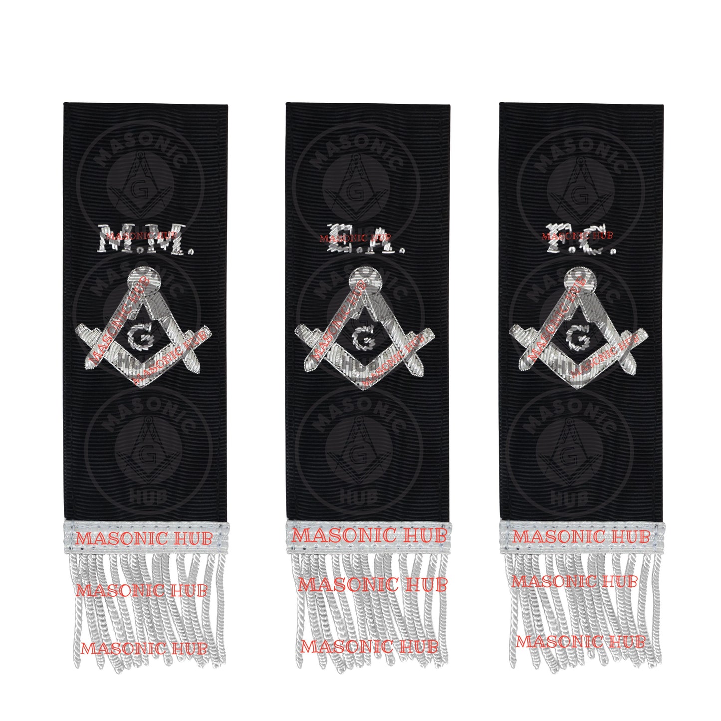 Masonic Bible Markers Set of 3 – Hand Embroidered Black & Silver Funeral Regalia