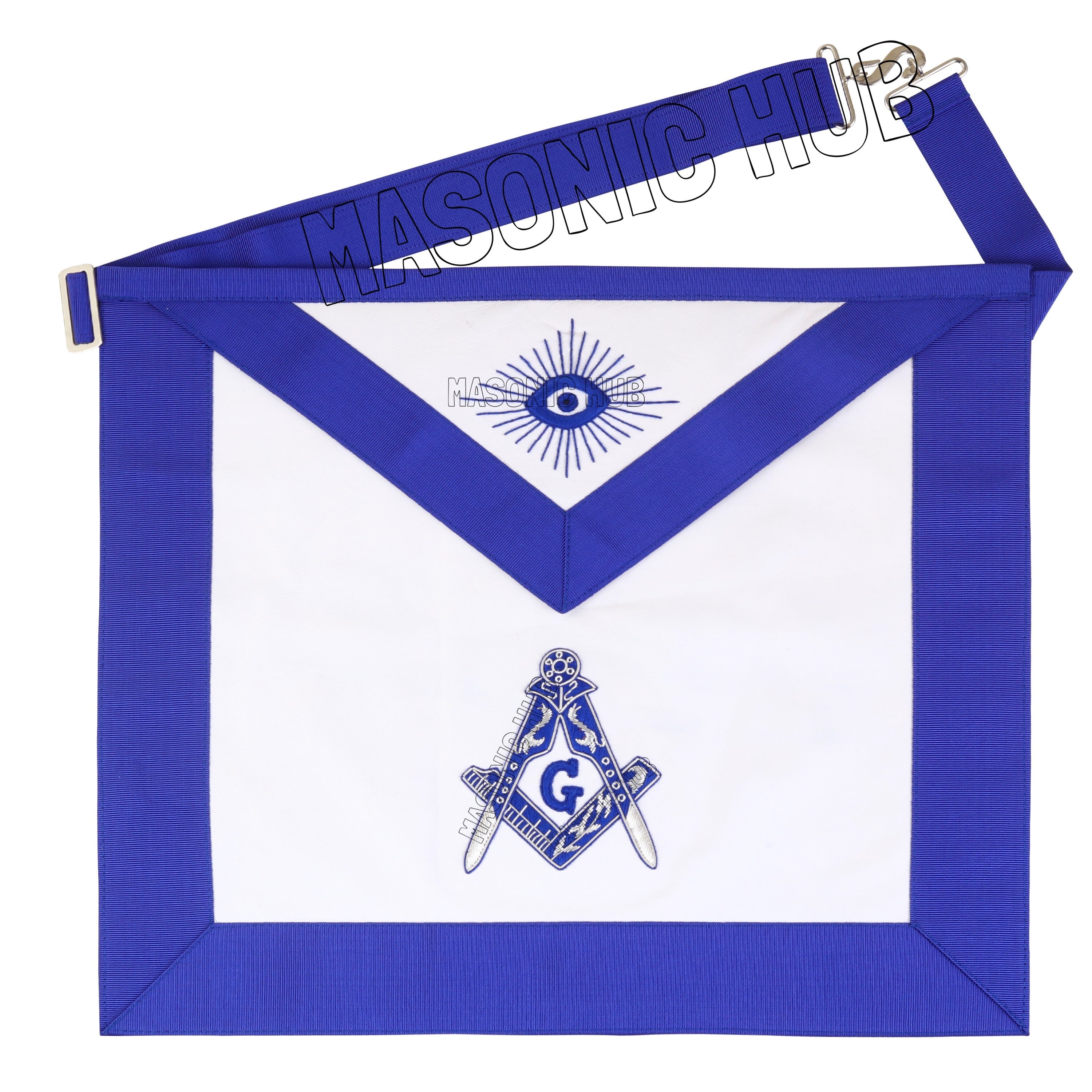 MASONIC MASTER MASON 100% LAMBSKIN APRON BLUE HAND EMBROIDERED SILVER BULLION Masonic Hub