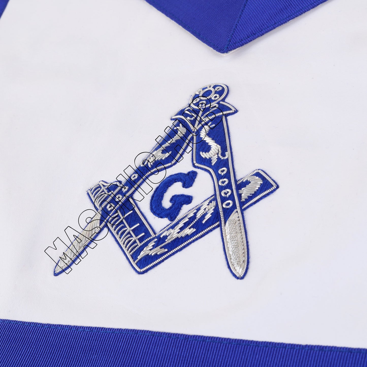 MASONIC MASTER MASON 100% LAMBSKIN APRON BLUE HAND EMBROIDERED SILVER BULLION