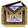 Masonic Past Master Hand-Embroidered 100% Lambskin Apron with Blue Silk Border &amp; Gold Bullion Fringe Masonic Hub