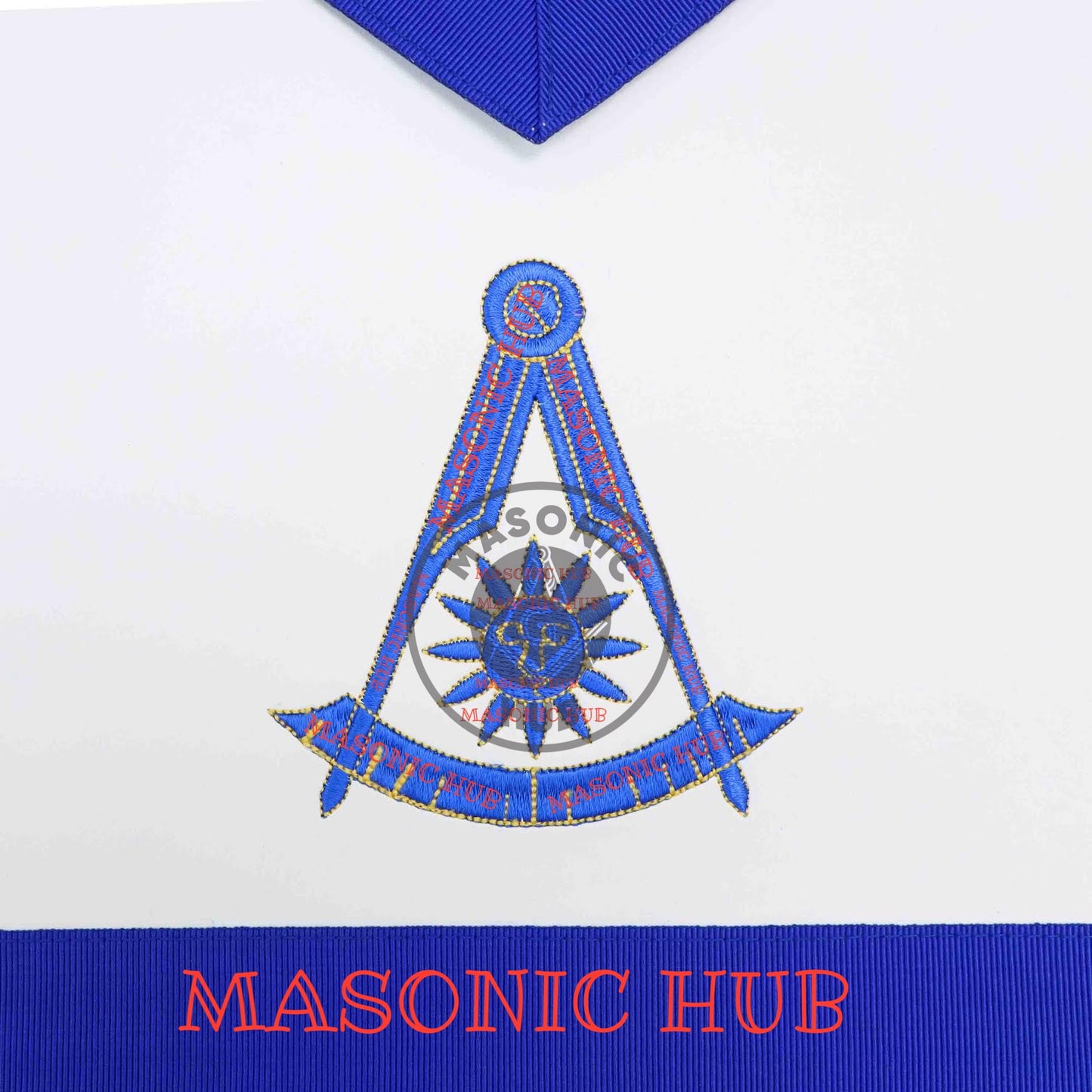 Past Master Masonic Apron Compass & Quadrant with Sun Emblem Machine Embroidery
