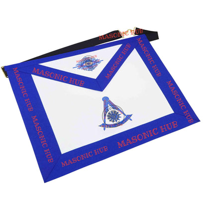 Past Master Masonic Apron Compass & Quadrant with Sun Emblem Machine Embroidery