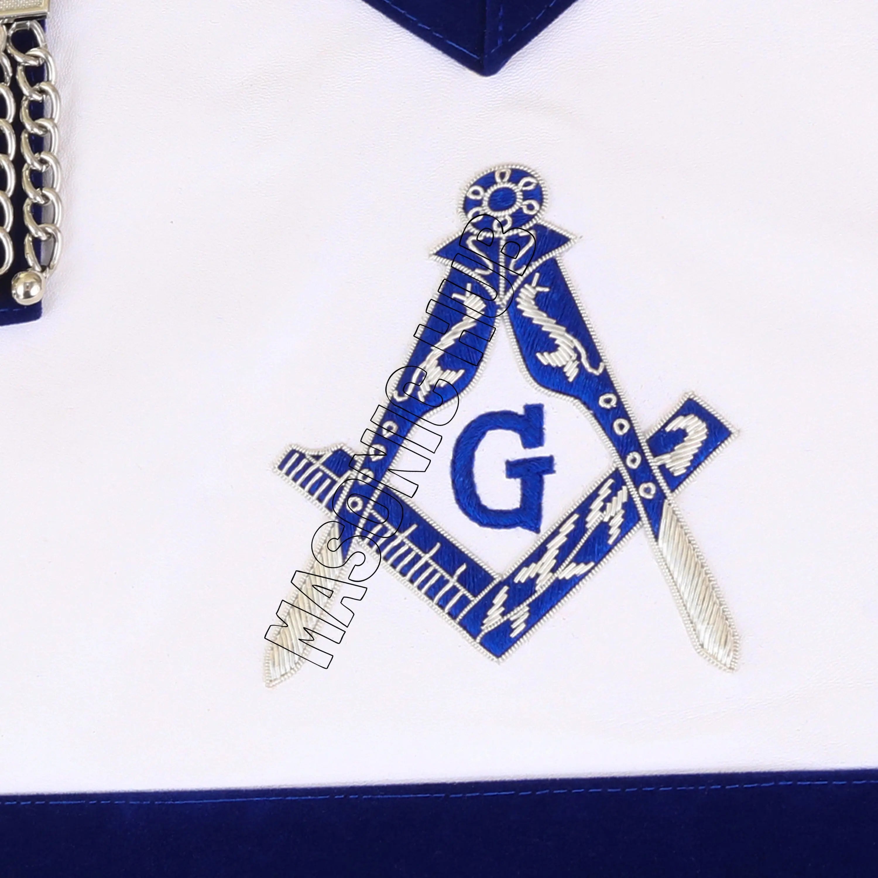 Masonic Master Mason 100% Lambskin Apron – Blue Velvet with Silver Bullion Embroidery Masonic Hub