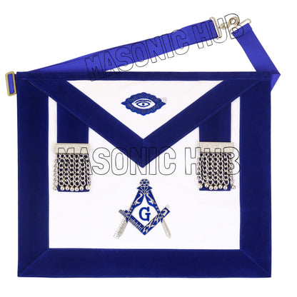 Masonic Master Mason 100% Lambskin Apron – Blue Velvet with Silver Bullion Embroidery