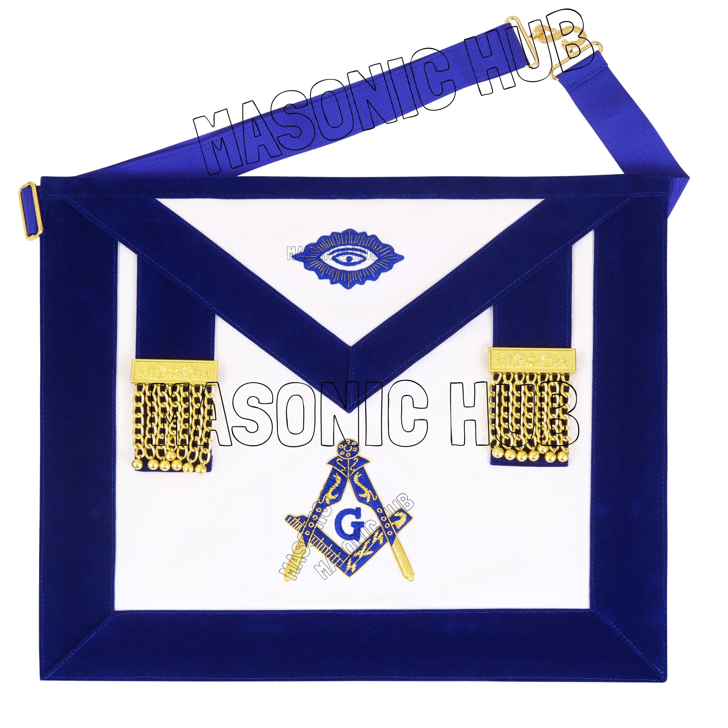 Masonic Master Mason 100% Lambskin Apron – Blue Velvet with Gold Bullion Embroidery Masonic Hub