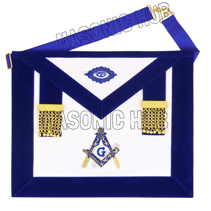 Masonic Master Mason 100% Lambskin Apron – Blue Velvet with Gold Bullion Embroidery