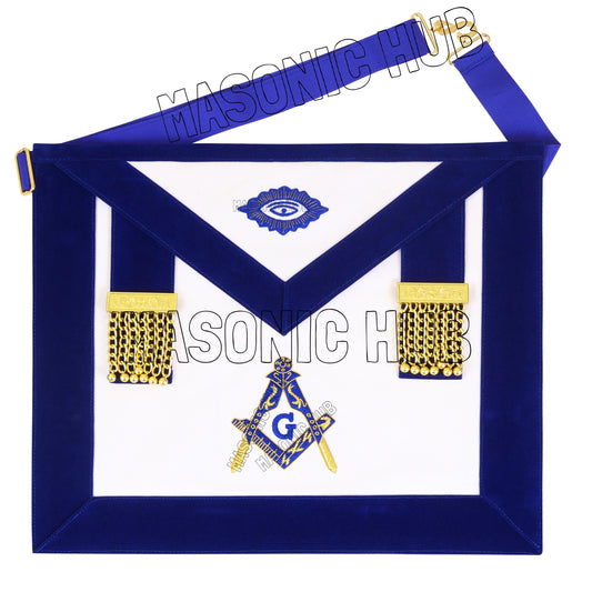Masonic Master Mason 100% Lambskin Apron – Blue Velvet with Gold Bullion Embroidery