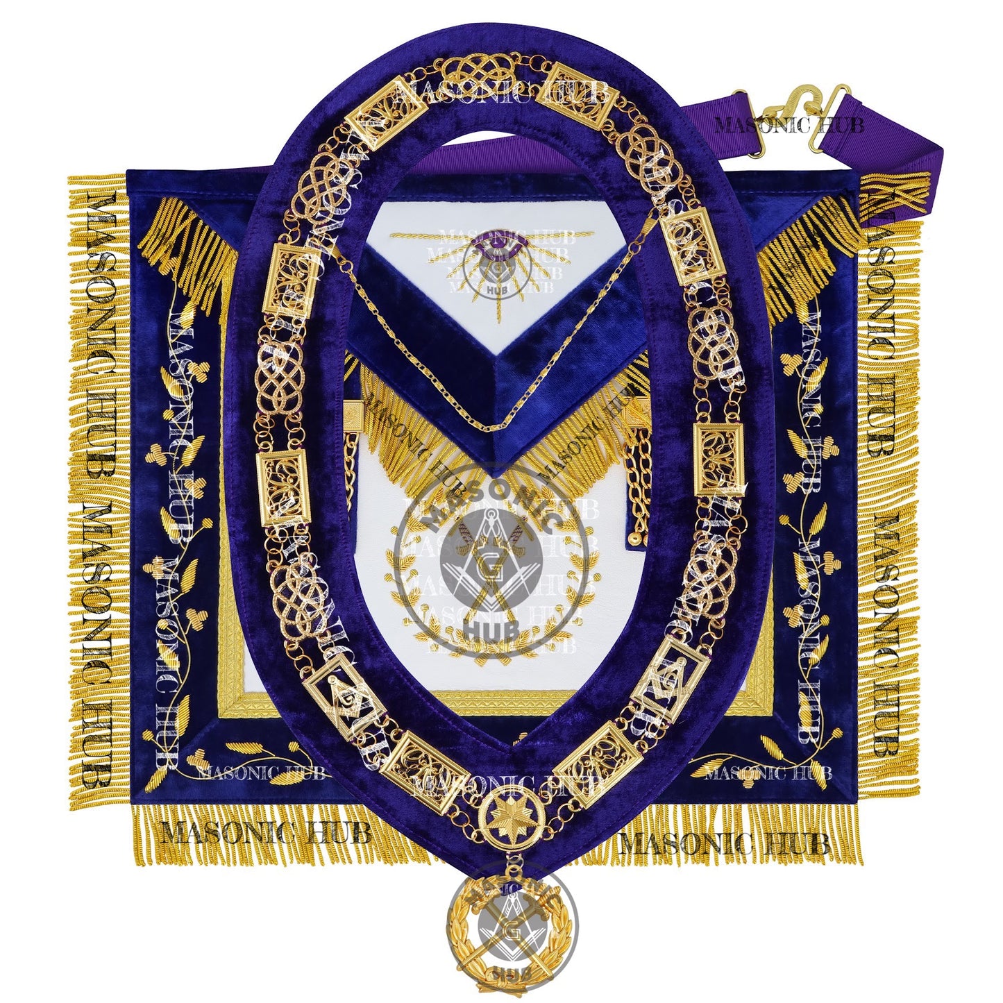 Masonic Grand Lodge Sentinel Regalia Set – Hand Embroidered Lambskin Apron
