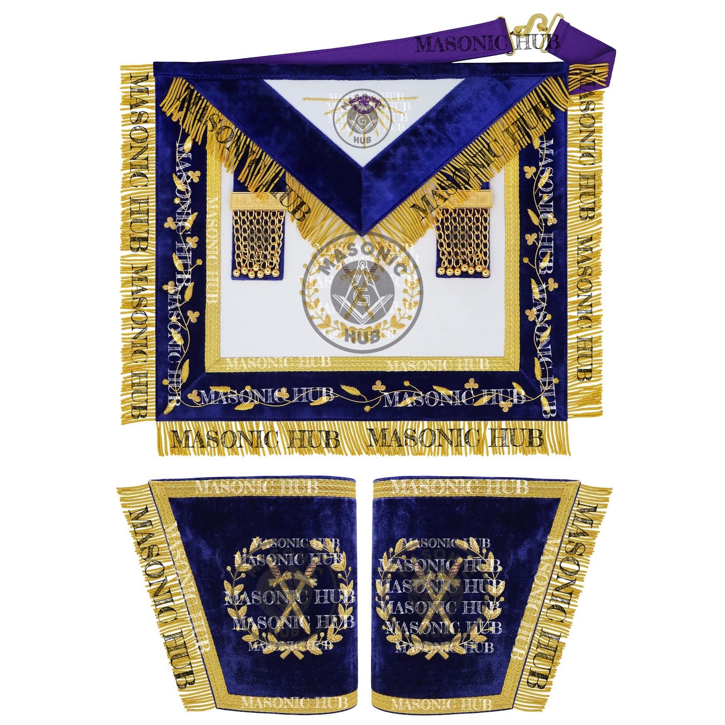 Masonic Grand Lodge Sentinel Regalia Set – Hand Embroidered Lambskin Apron