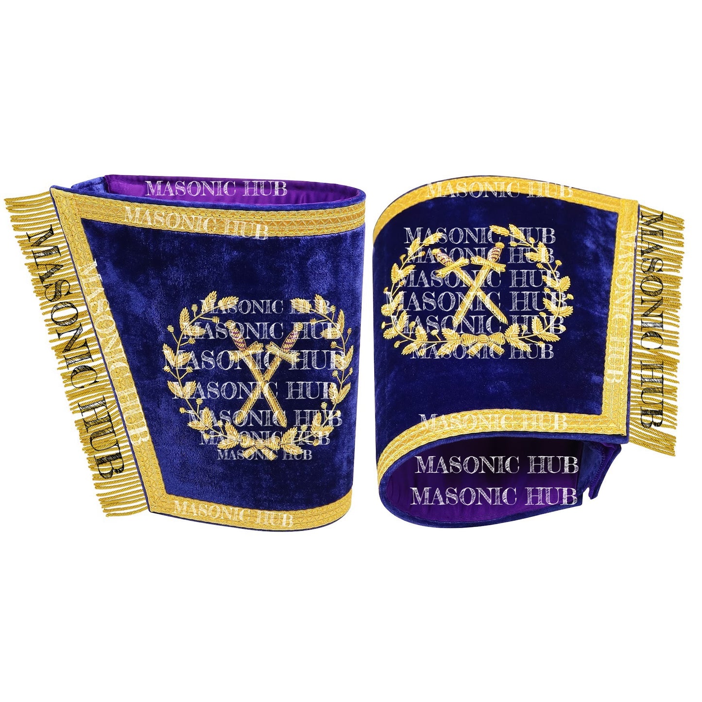 Masonic Grand Lodge Sentinel Cuffs Set – Hand Embroidered Gold Bullion