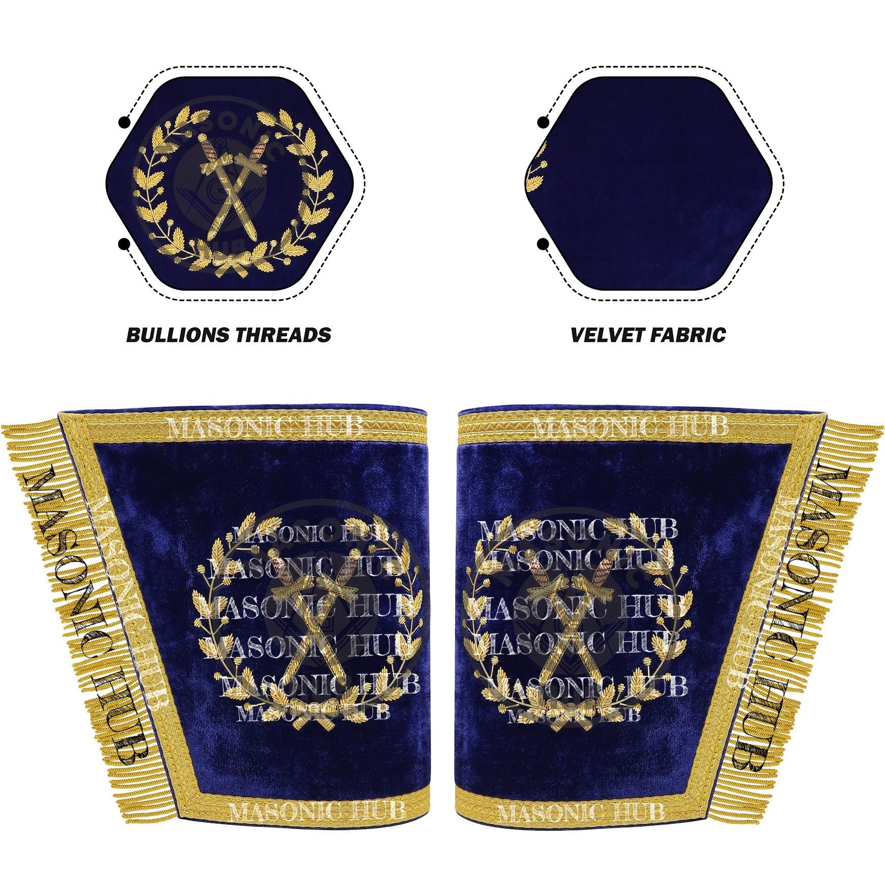 Masonic Grand Lodge Sentinel Cuffs Set – Hand Embroidered Gold Bullion Masonic Hub