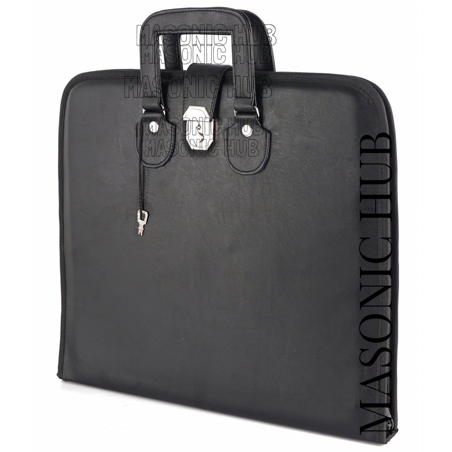 Masonic Regalia Black Faux Leather Masonic Apron Soft Case with Handle [BLACK]
