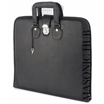 Masonic Regalia Black Faux Leather Masonic Apron Soft Case with Handle [BLACK]