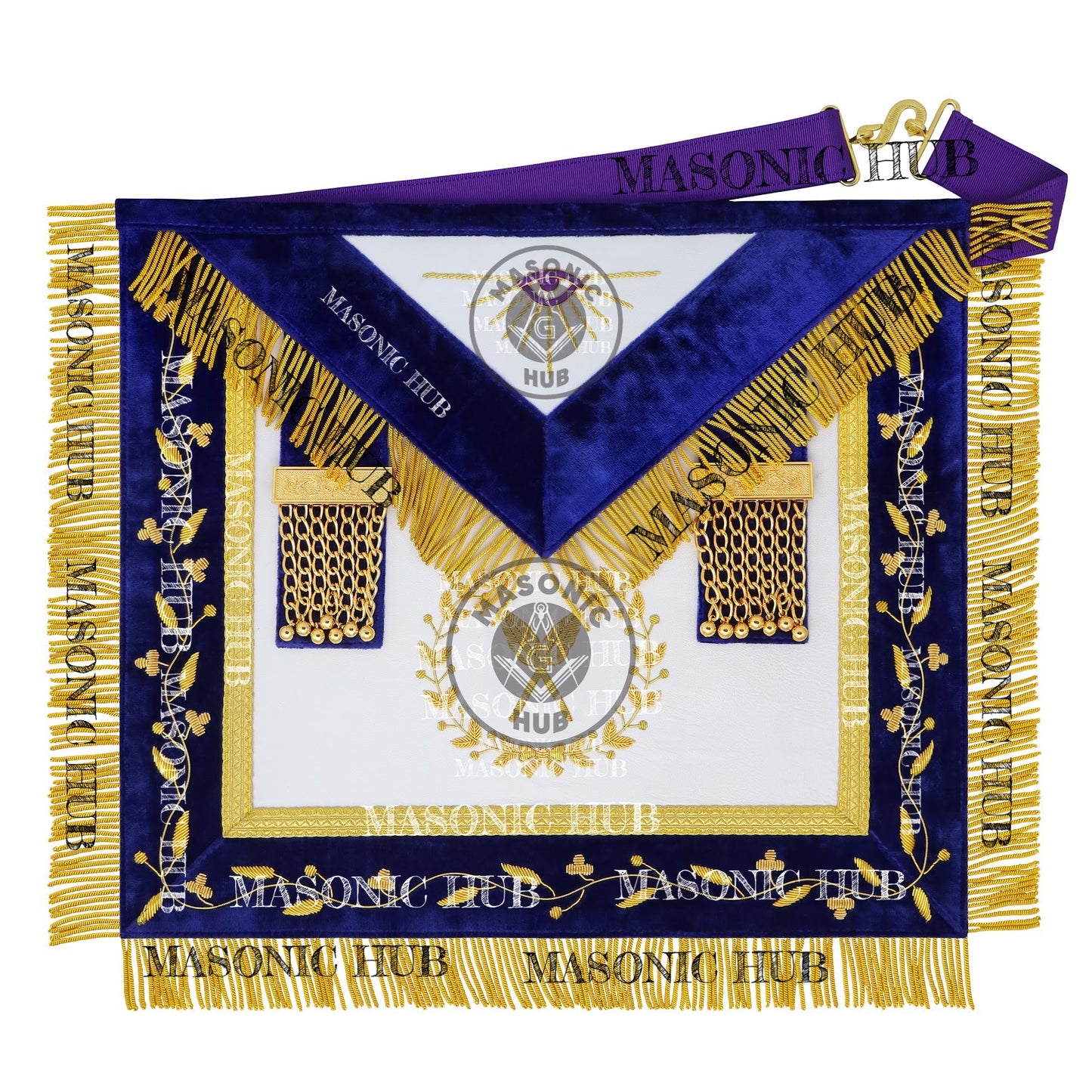 Grand Lodge Officer Aprons Set of 12 – Freemason Lambskin Regalia with Gold Bullion Hand Embroidery, Chain Collars, Jewels & Cuffs