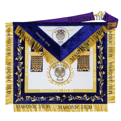 Grand Lodge Officer Aprons Set of 12 – Freemason Lambskin Regalia with Gold Bullion Hand Embroidery, Chain Collars, Jewels & Cuffs