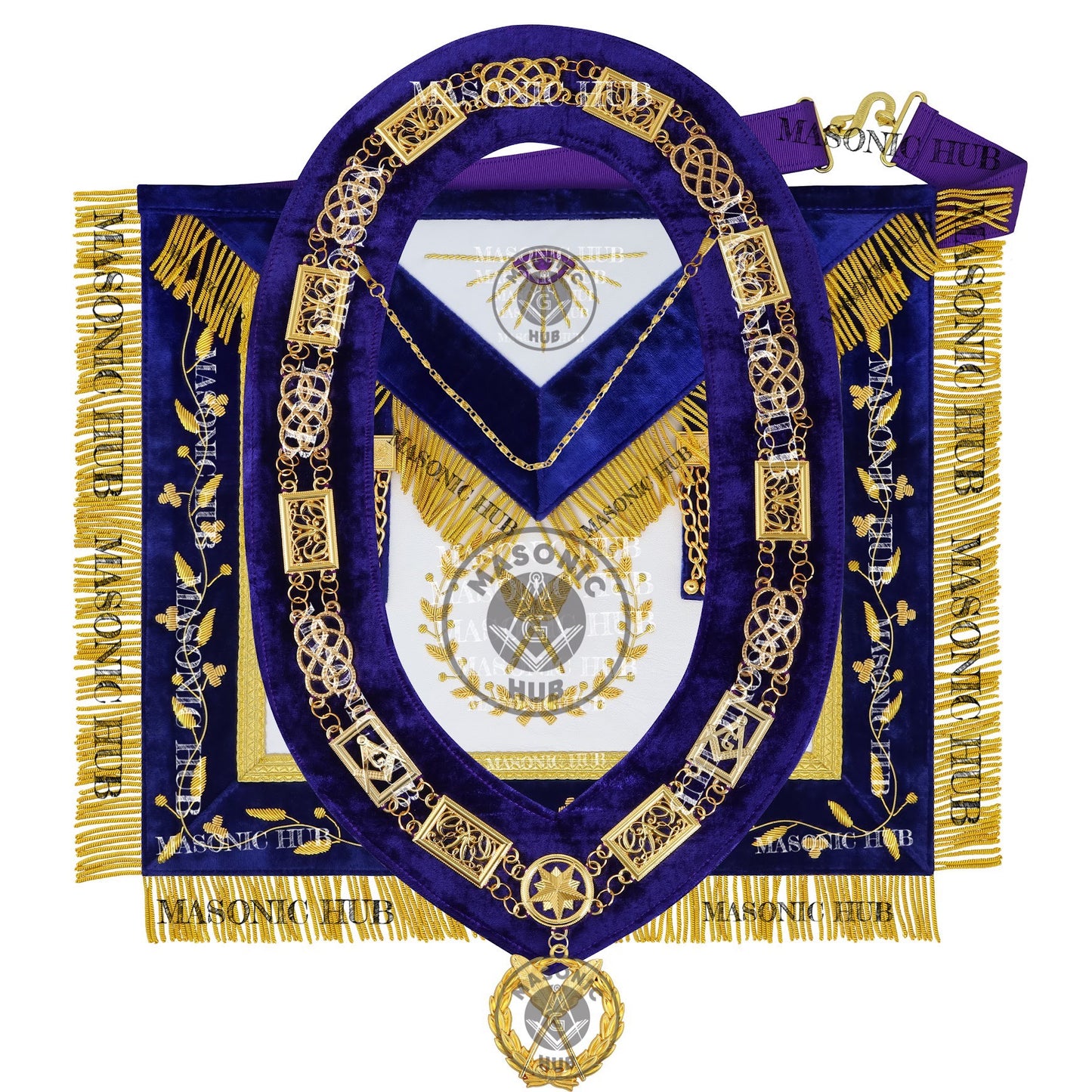 Masonic Grand Lodge Secretary Regalia Set – Hand Embroidered Lambskin Apron