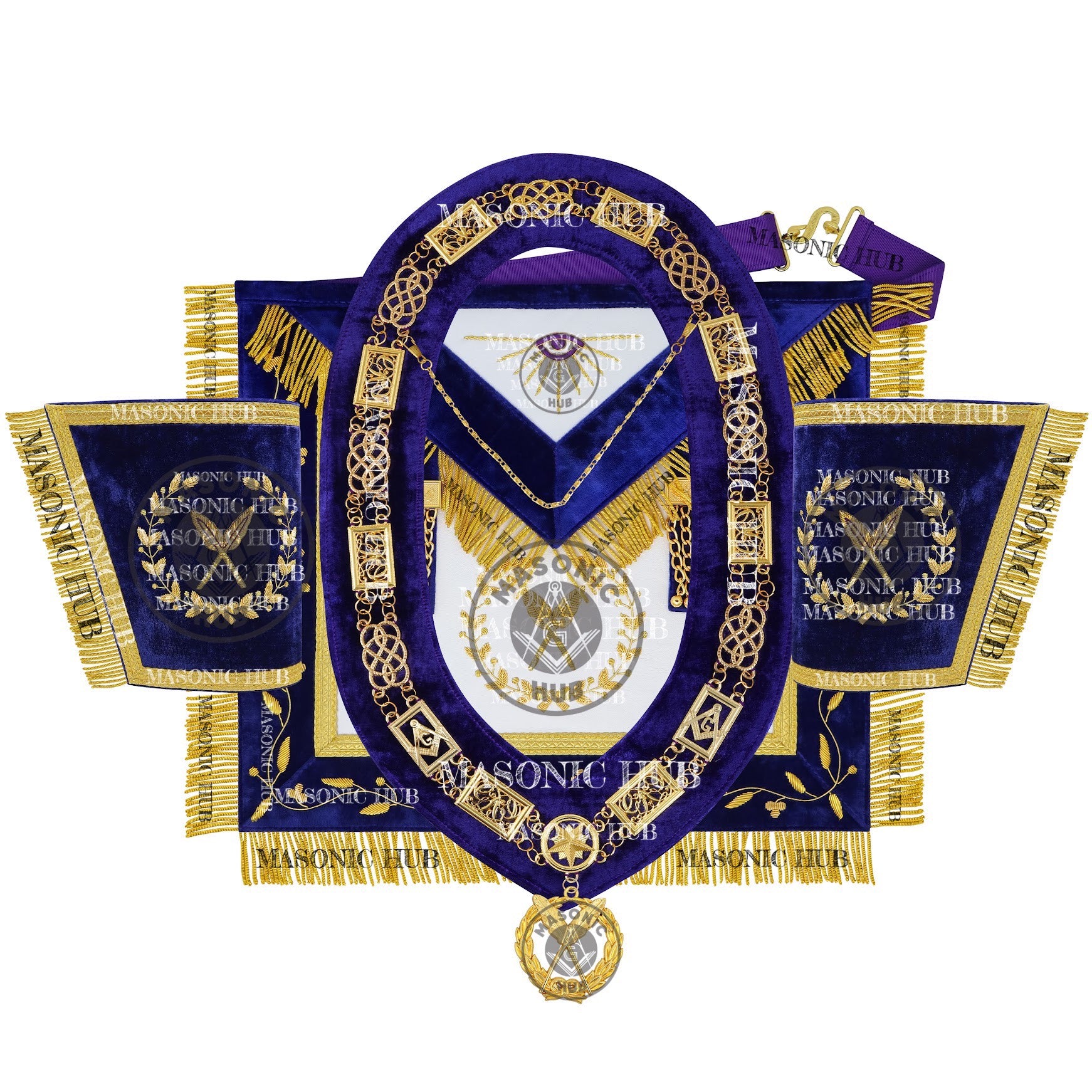 Masonic Grand Lodge Secretary Regalia Set – Hand Embroidered Lambskin Apron