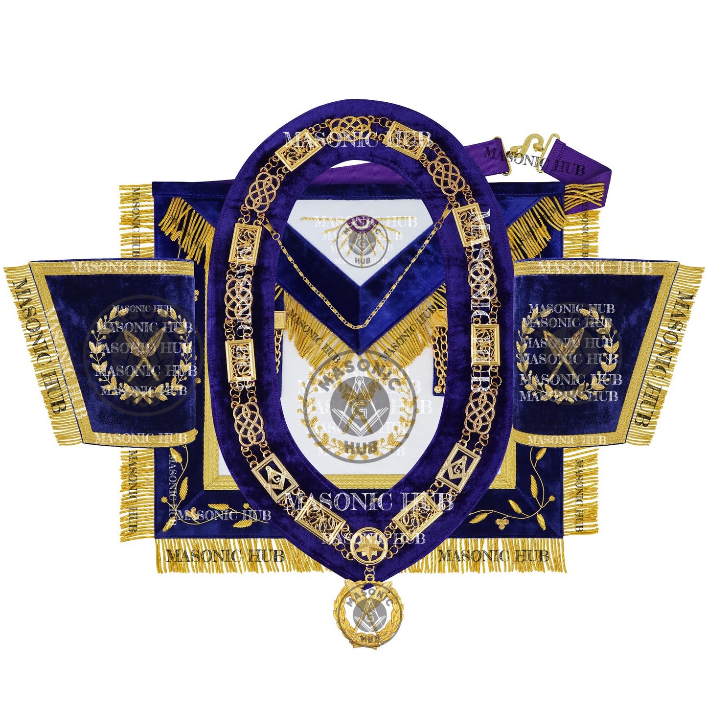 Masonic Grand Lodge Secretary Regalia Set – Hand Embroidered Lambskin Apron