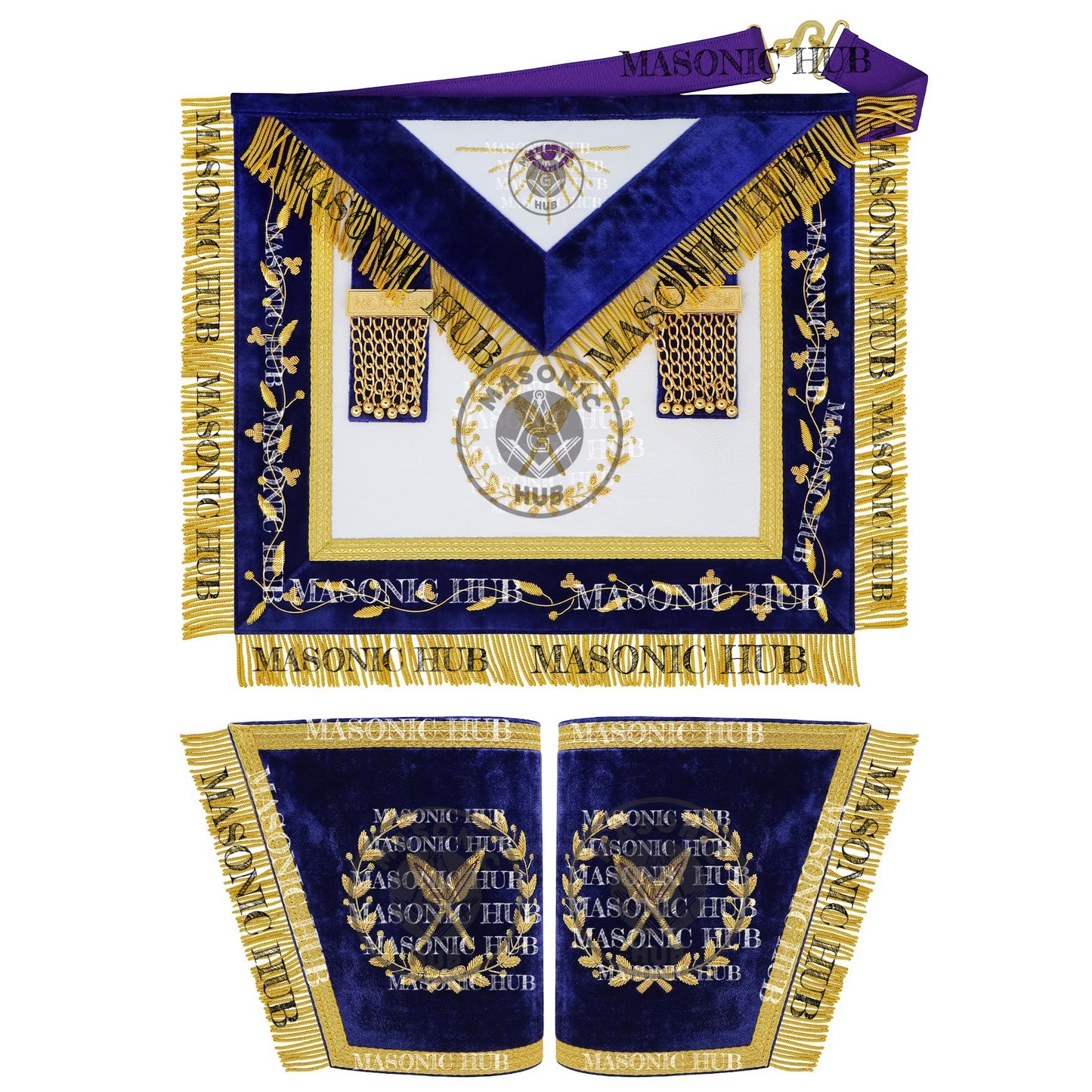 Masonic Grand Lodge Secretary Regalia Set – Hand Embroidered Lambskin Apron