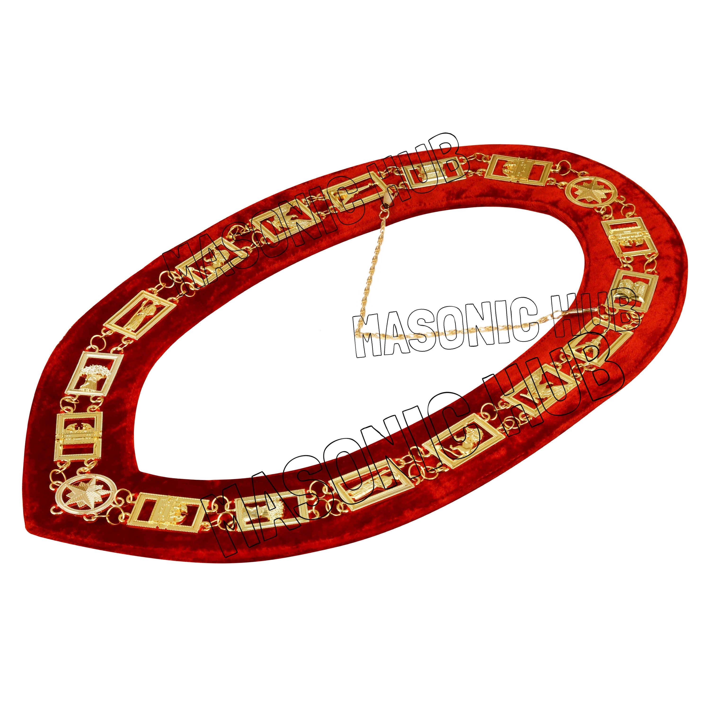 Masonic Heroines of Jericho Women's Chain Collar, HOJ COLLAR Red Backing - GOLD Masonic Hub