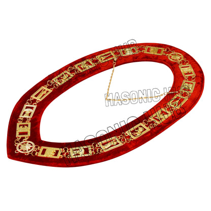 Masonic Heroines of Jericho Women's Chain Collar, HOJ COLLAR Red Backing - GOLD