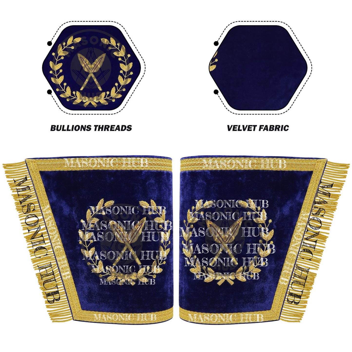 Masonic Grand Lodge Secretary Cuffs Set – Hand Embroidered Gold Bullion