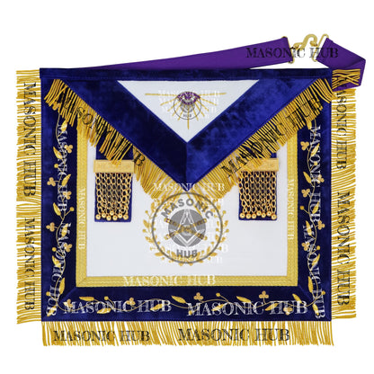 Grand Lodge Officer Aprons Set of 12 – Freemason Lambskin Regalia with Gold Bullion Hand Embroidery, Chain Collars, Jewels & Cuffs