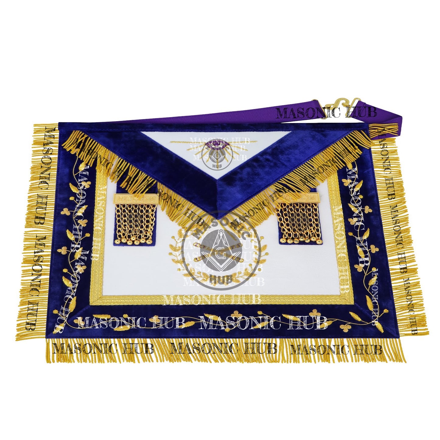 Masonic Grand Lodge Marshal Regalia Set – Hand-Embroidered Lambskin Apron