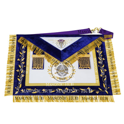 Masonic Grand Lodge Marshal Regalia Set – Hand-Embroidered Lambskin Apron